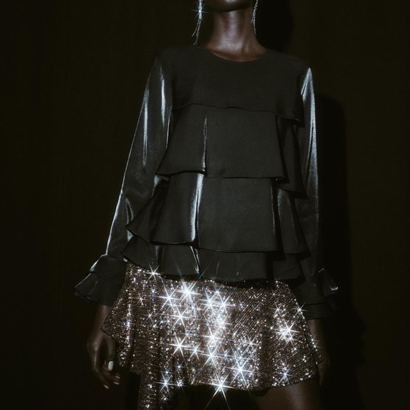 ZARA WOMAN FW25 GOLD ASYMMETRIC SEQUIN SKIRT L - Picture 4 of 7